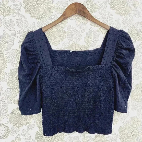 Loft Square neck Cut out Puff Sleeve Crop Top Women's M 1679 - Picture 1 of 7